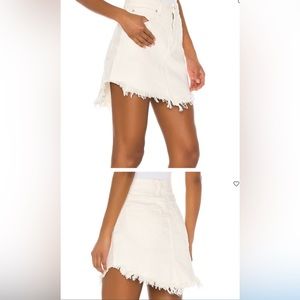 Free People We the Free Bailey Distressed Mini Skirt Ivory Denim 90s